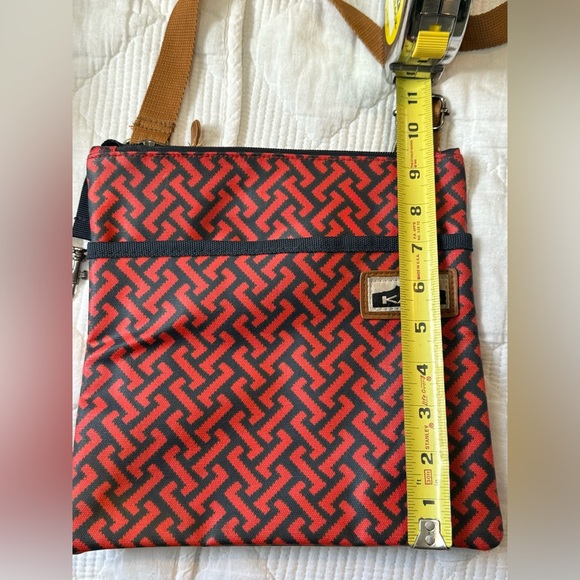 KAVU Canvas Crossbody Purse Bag Geometric Pattern Red and Navy Brown Str… - Picture 5 of 8